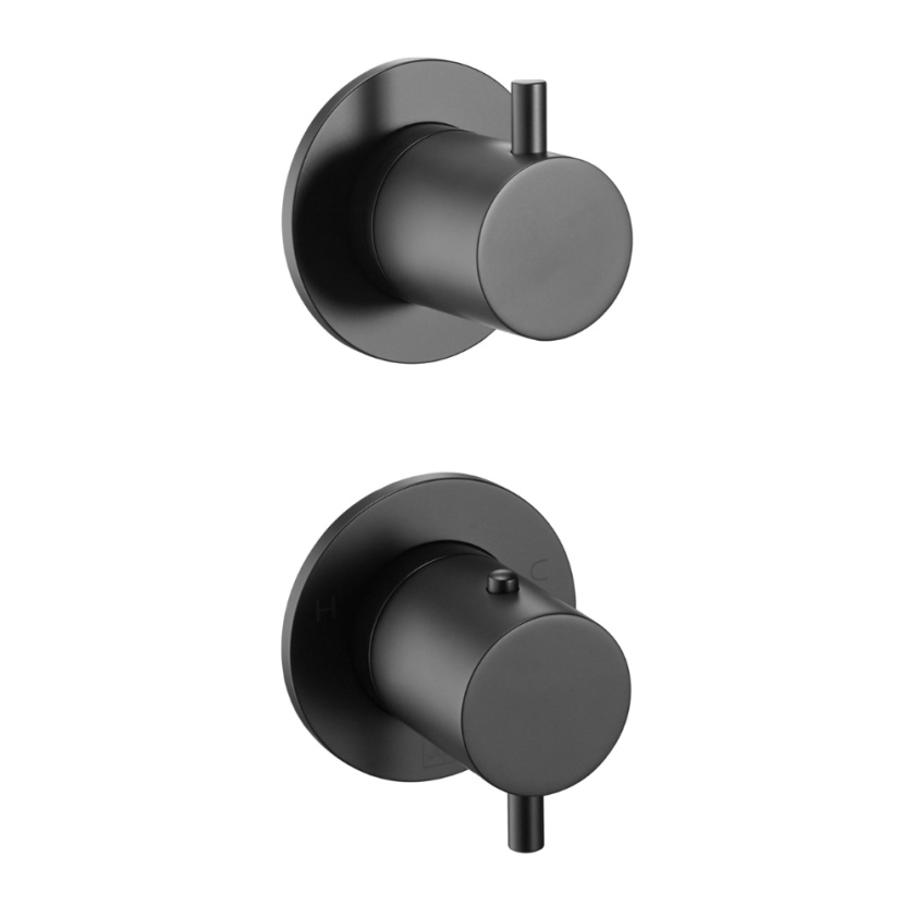 Product Cut out image of the JTP Vos Matt Black Concealed 2 Handle 2 Outlet Shower Valve